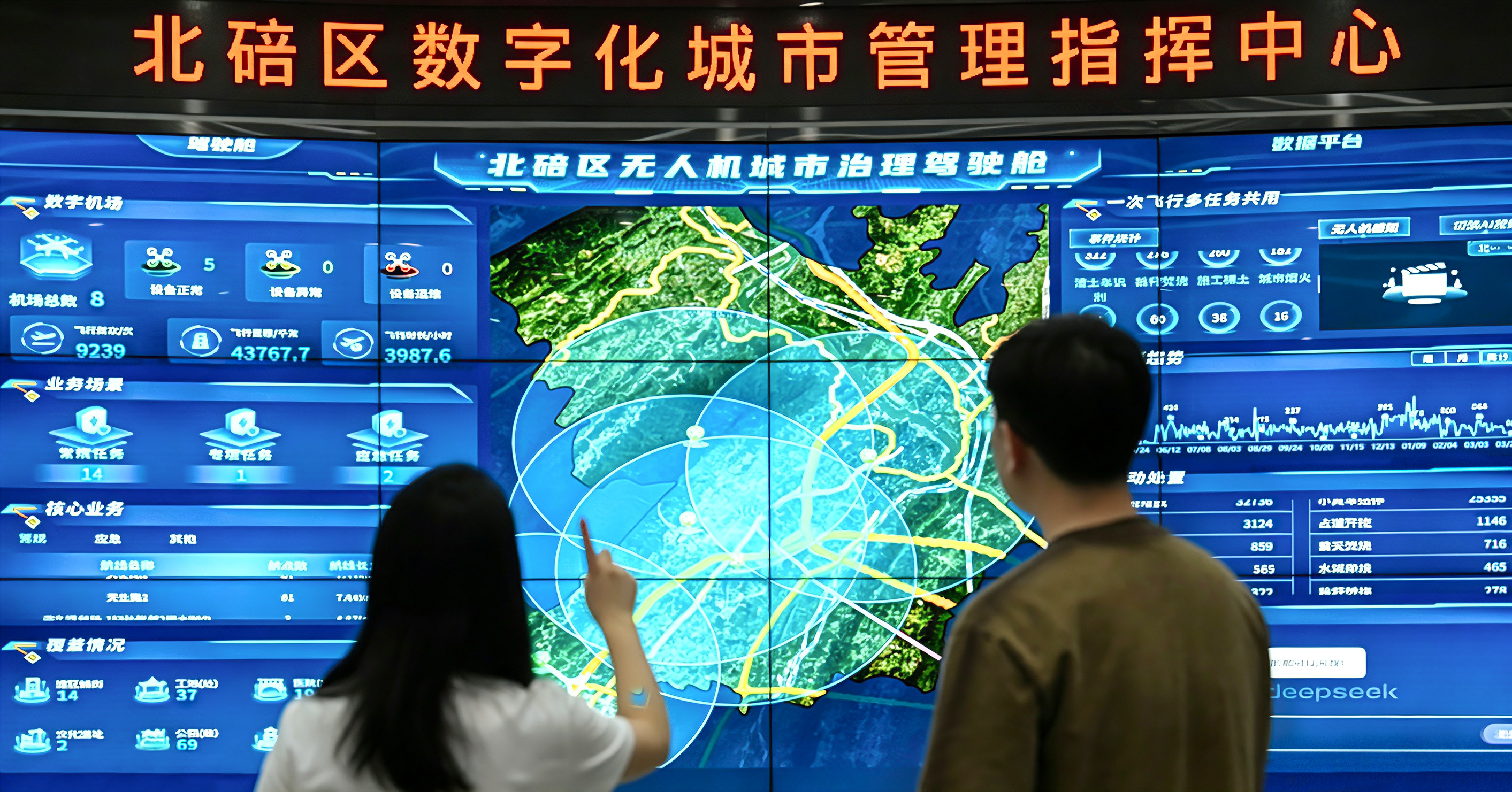 5月13日,北碚区数字化城市管理指挥中心,工作人员在“北碚区无人机城市治理驾驶舱”后台分析无人机各项数据。.jpg